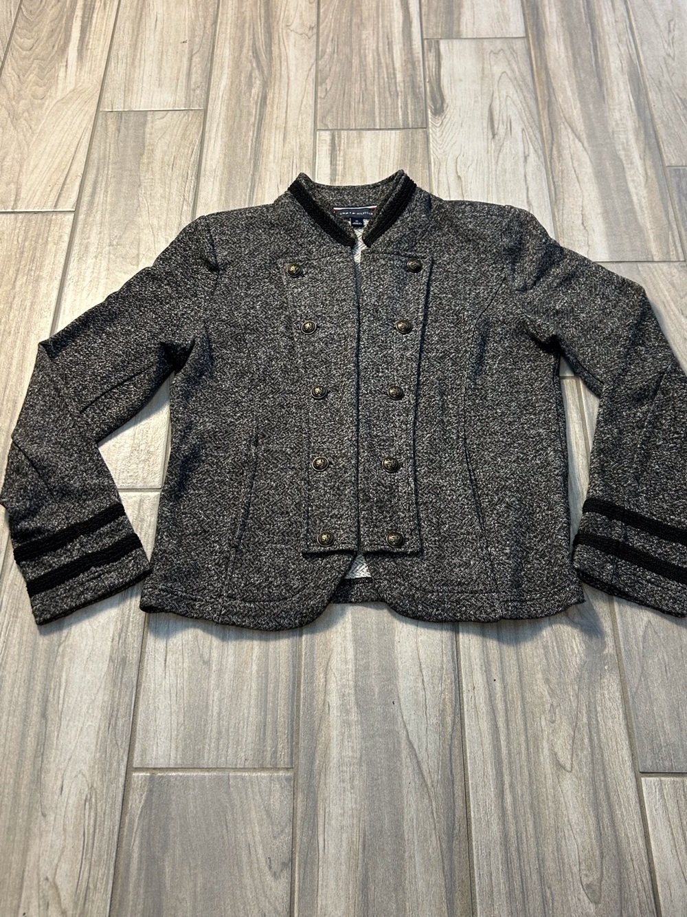 Tommy Hilfiger Military Band Jacket Marled Gray Med Double Row Buttons Victorian